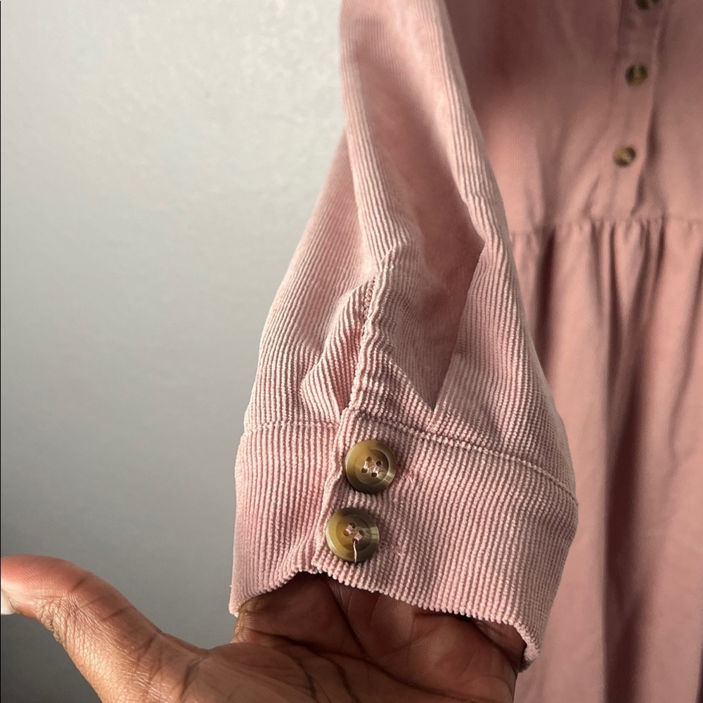 Available Pink Dress Corduroy Half Button Collared Long Sleeve Mini Sz L TC0363 - Picture 5 of 9